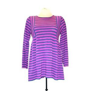Lands' End Purple and Navy Striped Long Sleeve Blouse Size XL